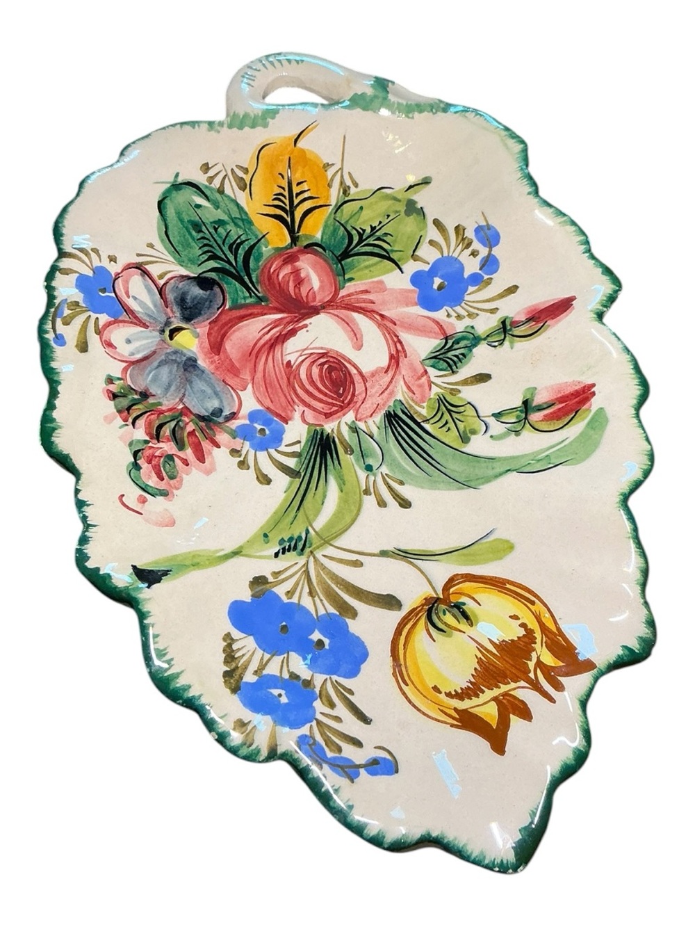 Vintage Made In Italy Hand Painted Floral Ceramic Leaf Dish Tray